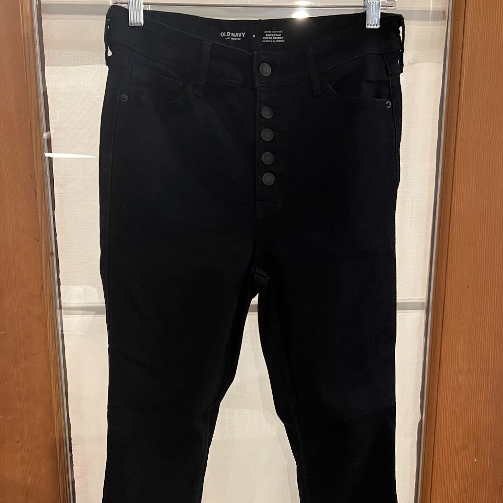 *LIKE NEW* Old Navy Extra High-Rise "Rockstar" Black Button-Fly Jeans Size 8
